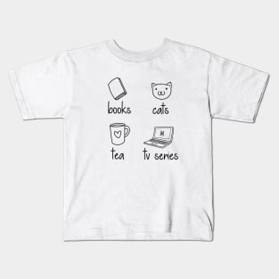 books, cats, tea, tv series Kids T-Shirt